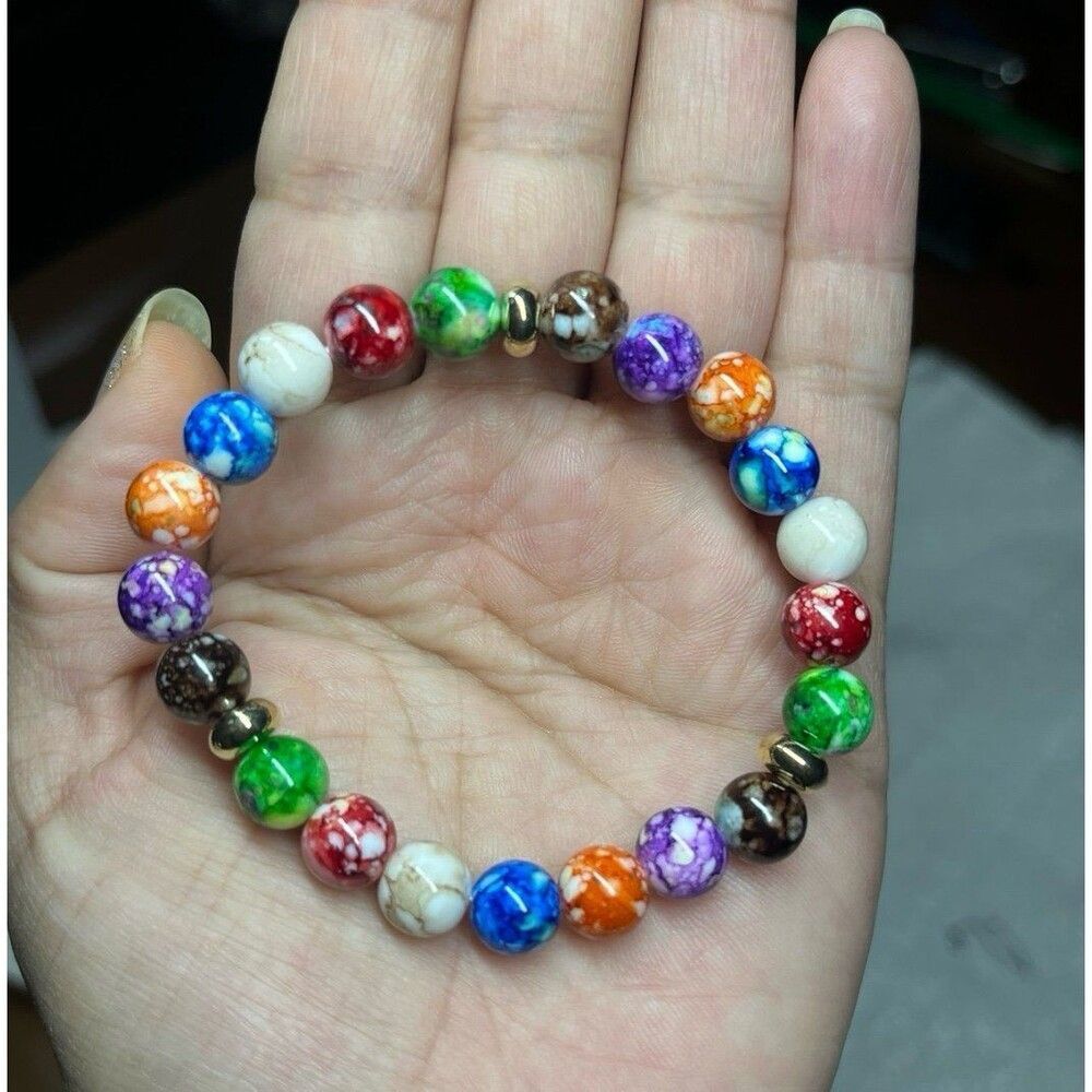 Colorful Beads Acrylic Unisex Bracelet, Yoga Trendy Cool Retro Bohemian